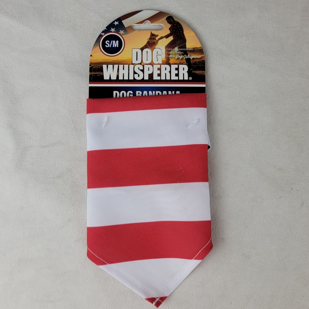 Dog Whisperer Dog Bandana Red White Blue Stripes S/M Neck Size 13-19 Inch